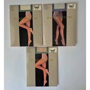 Evan Picone 3 Prs Control Top Ultra Sheer Sandal Foot Pantyhose SZ 3 Bone Shell